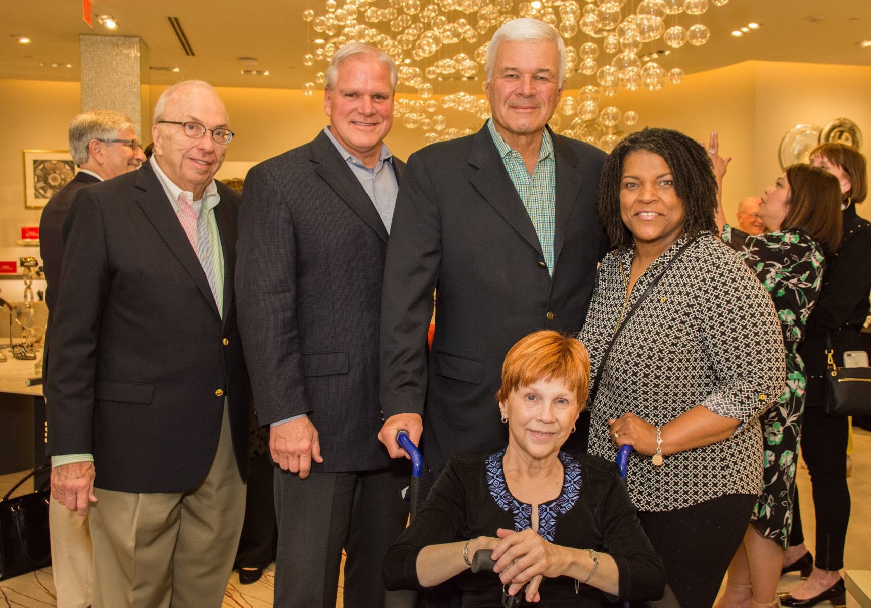 Ron Elz of KMOX, Dan Farrell of the St. Louis Cardinals, Spencer Koch formally of KTVI (retired), Carol Daniel of KMOX, Sarah Bryan Miller of the St. Louis Post-Dispatch (front)